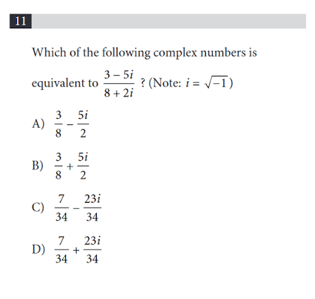 Standardized test math practice question involving complex numbers